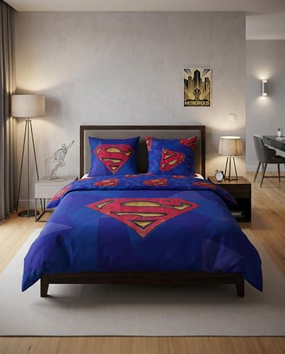 Superman Doppelbettwäsche 240x220 + 2 Kissenbezüge 65x65 Baumwoll-Misch | Wendebettwäsche wendbar | Baumwoll-Mischgewebe schnelltrocknend | DC Comics Lizenz | Geschenk | Erwachsene | Geschenkidee