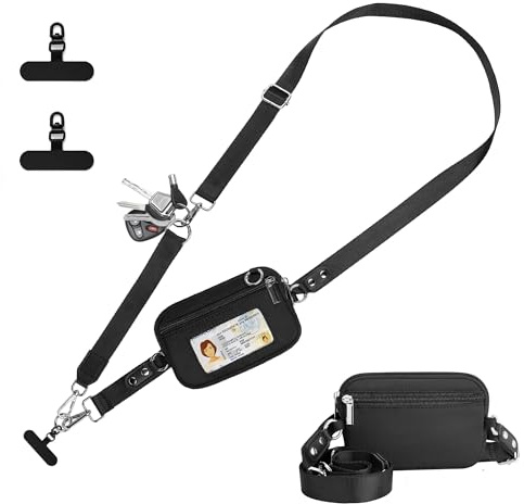 Bulla Clip and Go Strap for Phone with Wallet Crossbody Phone Lanyard Adjustable and Detachable RFID Wristlet Wallet with ID Window, Universal Clip for Keys/Cards