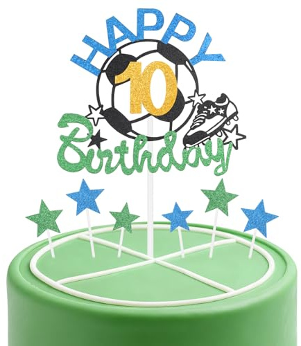 Football Happy 10th Birthday Cake Toppers for Cake,10th Birthday Decorations for Boy Girl,Personalised Cake Toppers Soccer Cake Topper Glitter Cupcake Topper for Football Themed Party Cake Decoration