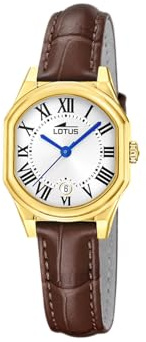 Lotus Damenuhr Analog aus Leder Braun | Quarzwerk, Widerstandsfähiges Mineralglas, Wasserdicht 5 ATM und Kalender 19046/1, Old Money