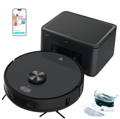 Yigars Robot Aspirador y fregasuelos Navegación LiDAR y Mapeo hasta 8000Pa | Potente succión Autovaciado Autonomía 220 Minutos, Anticolisión, Limpieza Personalizada Control por Voz y App-Negro