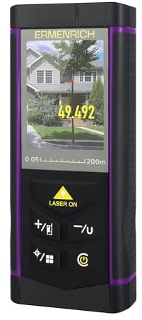 Ermenrich PRO LR200 Professional Digitaler Laser-Distanzmesser mit Kamera, tragbares Messinstrument, Bereich Volumen, Winkel, Pythagoras-Modus, Wechseleinheit für den Innen- und Außenbereich