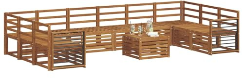 vidaXL Sofagarnituren 11 pcs Natur Massivholz Akazie, Gartenlounge, modernes Outdoorsofa, sicheres Sitzset, gemütliche Terrassenmöbel