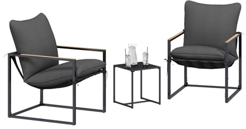 vidaXL Gartensofa-Set 3 pcs Schwarz und Anthrazit Stahl, Schickes Outdoor-Sitzset, modernes Garten- und Terrassenmöbel, Bequeme Liegen mit Rückenlehne