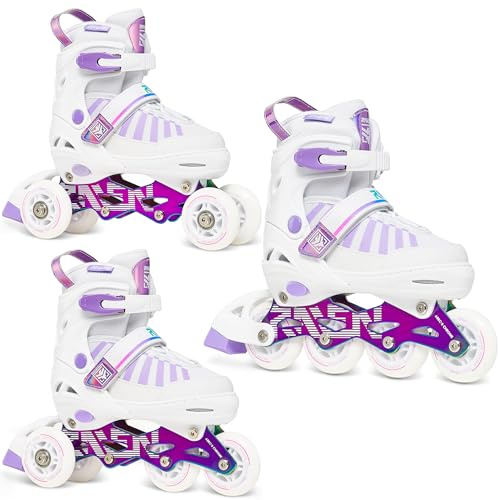 RAVEN Oxen 3in1 Inline Skates Inliner Triskates Rollschuhe für Kinder und Erwachsene verstellbar (White/Neo Chrome, 38-42 (25-27,5cm))