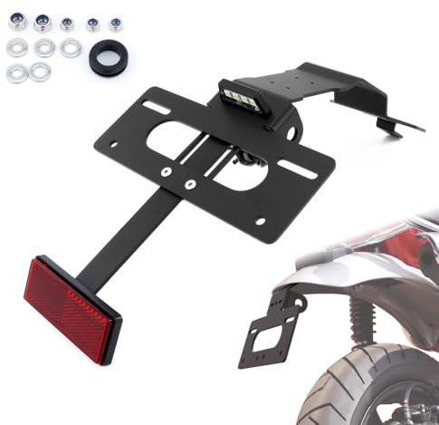 Velexmoto Kennzeichenhalter kompatibel mit Honda DAX 125 (2022-2026) | Heckumbau mit LED-Kennzeichenleuchte, passend für Dax125, Aluminium 3,0 mm, pulverbeschichtet, schwarz, inklusive Reflektor