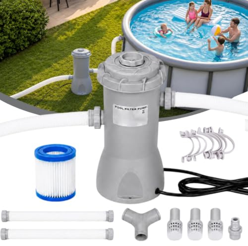 Poolpumpe 1000 GPH, 80 W, 32-mm-Anschluss, Komplettset mit Schlauch – leise Filterpumpe Kartuschenfilterpumpe Pool für kleine bis mittelgroße Aufstellpools und Frame Pools
