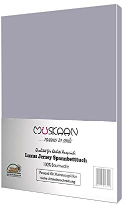 Müskaan Spannbettlaken 140x200 cm – 160x200 cm | 100% Baumwolle Jersey Bettlaken – Weiches Spannbetttuch für Matratzen bis 22 cm Höhe – Grau