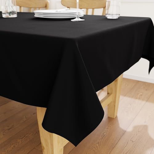 Encasa XO Baumwoll-Canvas-Tischdecke | Pechschwarz Einfarbig | Rechteckige Größe 140x180 cm | Esstischdecke zur Dekoration – maschinenwaschbar