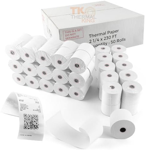 TK Thermal King, Thermopapier, 50 Rollen, 5,4 cm x 68,4 cm, hochwertiges POS-Quittungspapier für den Einzelhandel und die Kasse, passend für die meisten Kreditkarten-Terminals