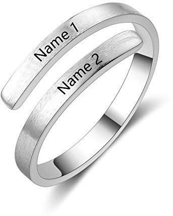 kaululu Personalisierte Damen Ringe mit Namen Gravur Silber Edelstahl Kreuz Ringe Schmuck Ring Geschenk für BFF Mutter Tochter (2 Names)