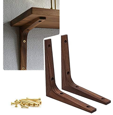 DIYH Holzkonsole Massivholz Regalwinkel 2 Stück - Winkelträger Konsole, Regalhalter Unterstützung, VintageRegal Regalkonsole, Regalsystem, Log Wandkonsole Mit Schrauben