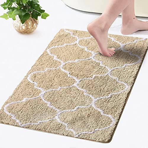 MIULEE Badematte rutschfest Badteppich Waschbar Badvorleger Badzimmermatte Weich Mikrofaser Duschvorleger Fußmatte Dekorativ Teppich Marokko Badezimmerteppich Badezimmer Wohnzimmer 50x80cm Beige
