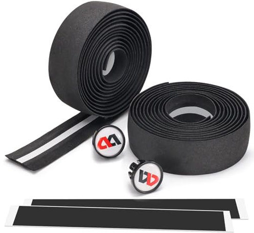 2 Rolls Bike Handlebar Tape with 2 Pcs End Plugs & Adhesive Strips, EVA Foam Bar Tape Road Bike, Anti-Slip Bicycle Bike Wrap Handle Grip Tape for Mountain Bike Cycling (Black)