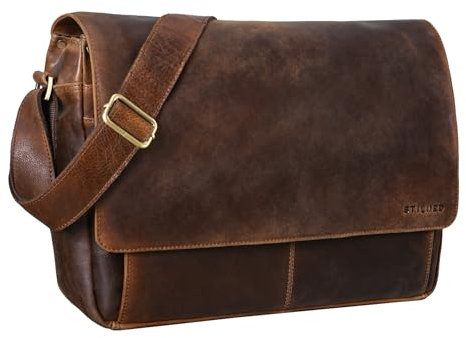 STILORD 'Lonzo' Vintage Umhängetasche echtes Büffel-Leder Messenger Bag für Herren und Damen Unitasche Büro Business Studium Leder, Farbe:kansas - braun
