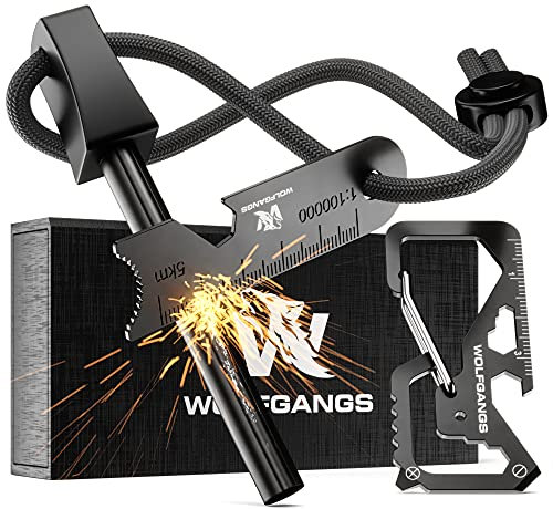 Wolfgangs Feuerstahl Outdoor (Schwarz) - Feuerstein Survival - Feuerstarter Set - Outdoor Feuerzeug - Feuersteine - Survival Feuerzeug - EIN MUSS für Jede Survival Ausrüstung