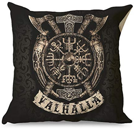 Alwtf2GCeL Wikinger Walhalla Vegvisir Axt Kissenbezüge Leinen Kissenbezug Zierkissenbezüge Pillowcase Sitzkissenbezüge Design Dekokissen Bezüge mit Reißverschluss für Auto Sofa Dekor White 45x45cm