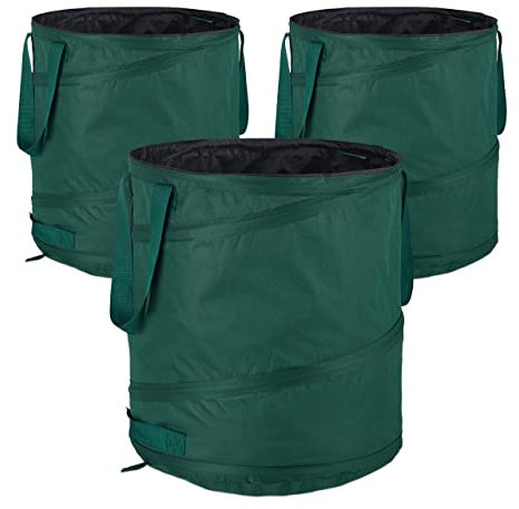 Relaxdays Laubsack selbstaufstellend, 3er Set, 60 L, Pop Up Gartensack mit 3 Griffen, UV-beständig, wasserdicht, grün, 1 Stück