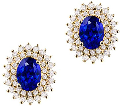 Daesar Ohrringe Damen Gold 750, Ohrringe Sonnenblume mit Saphir 2.85ct Ohrstecker mit Diamant Schmuck Nickelfrei