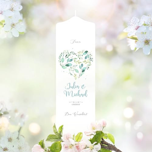 Wandtattoo Loft Hochzeitskerze personalisiert mit Namen, Datum und Herz Motiv, 25cm x 7cm, personalisierte Kerze, Traukerze Hochzeit Kerze selbst gestalten, Hochzeitsgeschenk, Valentinstagsgeschenk
