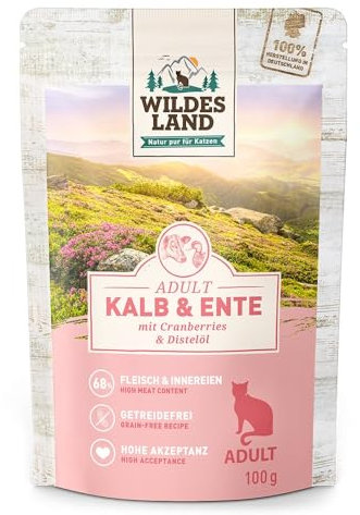 Wildes Land Bio Adultos Comida Humeda Gato Sabor Ternera y Pato 100 Gr (Lote de 12 Unidades)
