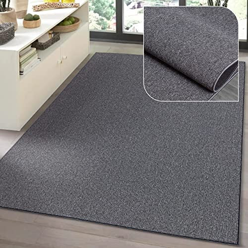 the carpet Natal Moderner einfarbiger Teppich Wohnzimmer, für die Küche geeignet, Tufting, robuster Kurzflor mit Filz-Rücken, weich & schmutzabweisend, Anthrazit, 240 x 340 cm