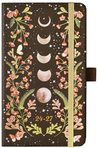 Taschenplaner/Kalender 2023-2026 – Monatsplaner / Kalender mit 63 Notizenseiten, Juli 2023 – Juni 2026, 9,7 x 16 cm, 3-Jahre-Monatsplaner mit Innentasche und Stift Alt - Mond