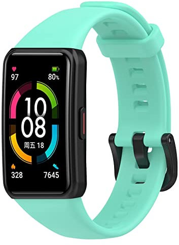 FTRONGRT Correa para Huawei Band 6 Pro, Flexible Silicona Reloj de Recambio Ajustable Brazalete Smart Watch Correa.-Verde Azulado