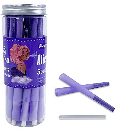 Alien Puff 50 Stück 1 1/4 Size Konisch Vorgedrehte Hülsen, 84mm Konisch Papiers Joint Hülse pre cones papers, rolling papers, (Lila)