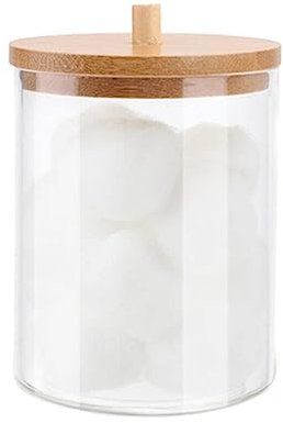 Boîte de rangement en acrylique pour salle de bain, pot de maquillage, organisateur de coton, support rond en coton avec couvercle en bambou D, normal