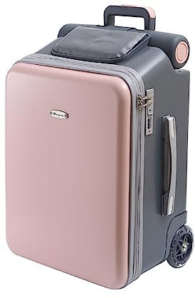 PARFCO 20-Zoll-Rollerkoffer, 2-in-1-Aufsitzkoffer für Kinder mit Kindersitz und universellem Raddesign, einziehbarem Griff und Eva-Schale, Boarding-Reisegepäck pink