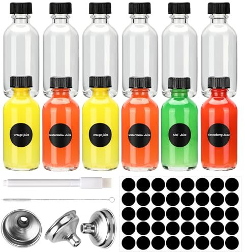 Mkitnvy 60ml Mini Botella Cristal Pequeña, Set de Mini Botellas de Cristal con Tapa, Kit Botes Cristal Pequeños, Frascos de Vidrio para Regalitos Boda, Fiesta, Especias y Mermelada (12 Pcs)