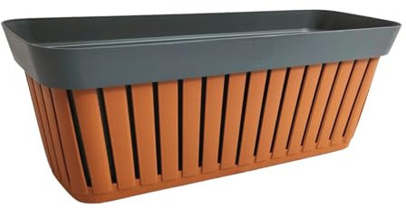 Ecoplast | Balconetta Kreta 40cm, Fioriera da Esterno in Plastica, Fioriera da Balcone Terracotta&Antracite, 39x16x15, Made in Italy
