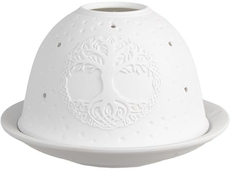 Clayre & Eef Teelichthalter Ø 12x8 cm Weiß Porzellan Lebensbaum