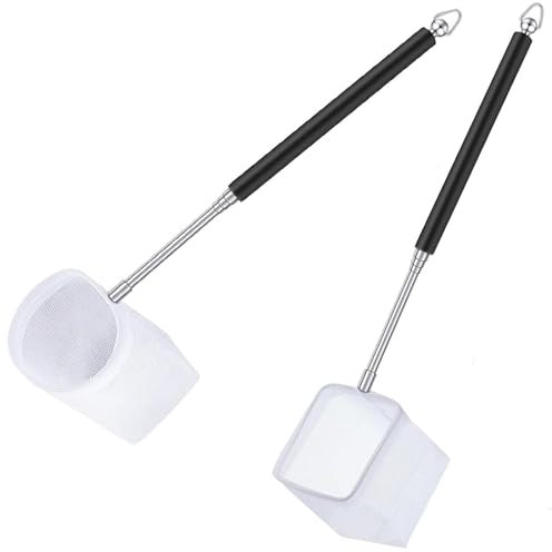 2 Pcs Aquarium Fish Net with Extendable Stainless Steel Handle - Soft Fine Mesh for Tanks & Small Ponds (Round, Square)