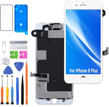 HLYGZX Display für iPhone 8 Plus LCD Bildschirm Ersatz FHD Touchscreen Digitizer Rahmen Montage mit Ohrhörer, Frontkamera, Näherungssensor,Waterproof Adhesive,Reparaturkits NEU (weiß)
