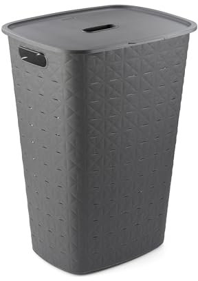 Curver Softex 56L Laundry Hamper, 70 percent Recycled Material, Durable, Lightweight, Dark Grey