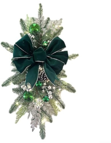Guirnalda de Navidad con luces para escaleras, guirnaldas de corona, lazos decorativos con luces, para chimenea, pared, puerta, decoración de árbol de Navidad, 17.7 pulgadas (verde)