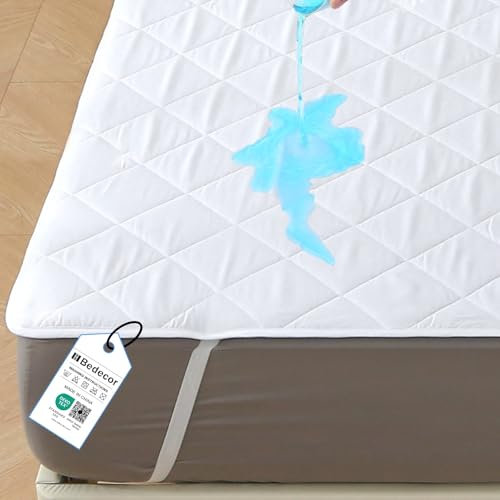 Bedecor Wasserdichter Matratzenschoner 90x200cm mit 4 elastischen Ecken- Oeko-Tex zertifizierte Atmungsaktive Nässeschutz Matratzenauflage Matratzenschutz Inkontinenzunterlage Waschbar