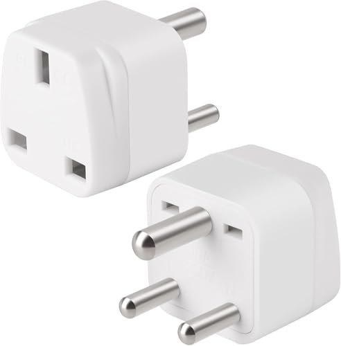 2-Pack UK to India Plug Adapter, VSEER India Power Converter Grounded Universal Travel Adapter 3 Pin India International Type D Plug (White)