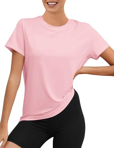 Rapbin Sportshirt Damen Kurzarm, UPF 50+ Basic Leichtes Atmungsaktiv Trocken Funktions Sport Oberteile Damen Rundhals Sportshirt Damen Locker für Fitness Laufshirt Yoga