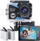 Nvgfelis WiFi Cámara Deportiva 1080P, 12MP Cámara de acción con Gran Angula Lente, Cámara Subacuática Impermeable 30M/98FT con 2 Baterías y Accesorios Kit para Casco y Bicicleta, etc.