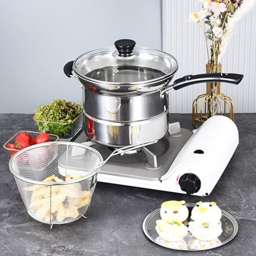 UUE Spargeltopf, Edelstahl Kochtopf-Set 4-tlg mit Siebeinsatz & Dampfgarer, 17 cm Spaghettitopf, Glasdeckel, hochglanzpoliert für Induktion, Gas & Ceran, ideal für Pasta, Gemüse & Spargel