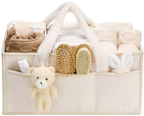 Komergave Wickeltasche Organizer, Wickel Organizer Unterwegs, Tragbarer Wickelkorb mit Herausnehmbaren Fächern, Wickeltasche Unterwegs, Aufbewahrungskorb Baby für Wickel und Babysachen