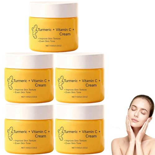 Kurkuma- und Vitamin-C-Creme, Mehrzweck-Gesichts- und Körpercreme für trockene Haut, schnell einziehende Körperlotion für trockene Haut, Creme für einen ebenmäßigen Hautton, Feuchtigkeitslotion (5PCS)