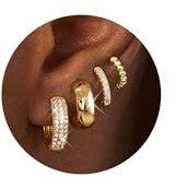 Morfetto 4 Paar Creolen Gold Silber Hypoallergen Ohrringe Gold Creolen Damen Ohrringe Set Zirkonia Leichte Schmuck Geschenke 14K vergoldet