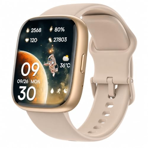 Umbrean Smart Watch with Alexa Built-in, 1.83 HD Display, Bluetooth Calling, Heart Rate Sleep Stress Monitor, 100+ Sport Modes, IP68 Waterproof Fitness Tracker for Android iOS (Sand Gold)
