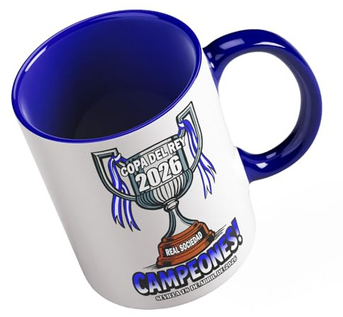 Ropa4 Taza de Cerámica de la Real Sociedad Campeón de la Copa del Rey 2025-2026 estilo cómic