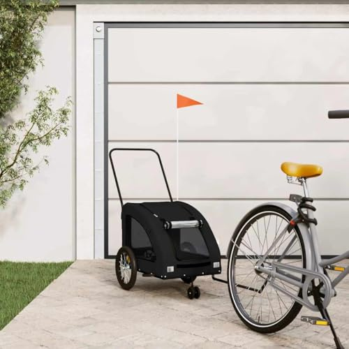 Mangloder cykelsläp för hundar svart av Oxfordtyg och järn, med PVC-tak och nätfönster, 124,5 x 63,5 x 66 cm, för cykeltransportvagn upp till 45 kg