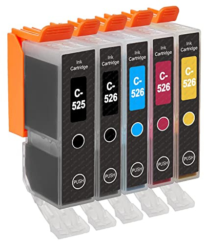 Go Inks C-525 & C526 Set of 5 Ink Cartridges to replace Canon PGI-525 & CLI-526 Compatible / non-OEM for PIXMA Printers (5 Pack), Multi-Colour (Black, Cyan, Magenta, Yellow)